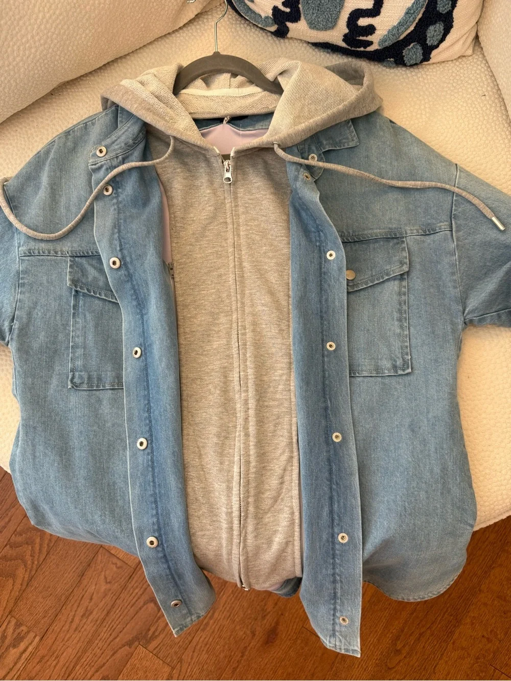 Central Park West Denim Hoodie Jacket Removable Liner Size S NWT